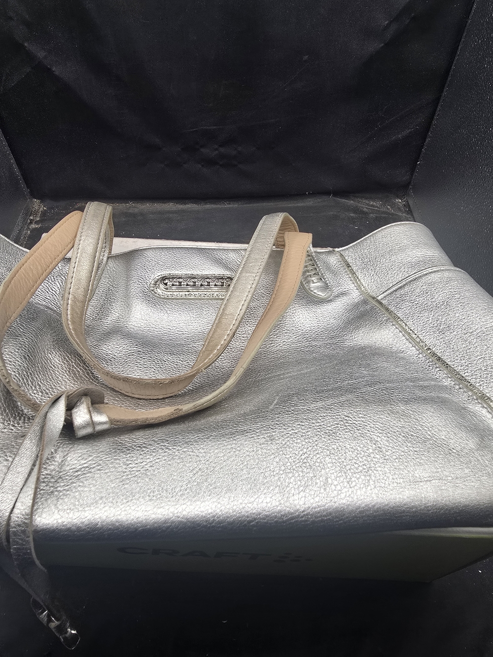 Brighton Metallic Silver Tote with Tan Leather Straps